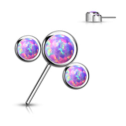 Titanium Threadless Push In 3 Round Bezel Opal Forward Facing Top