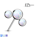 Titanium Threadless Push In 3 Round Bezel Opal Forward Facing Top