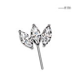 Titanium Threadless Push In Forward Facing Triple Marquise CZ Top