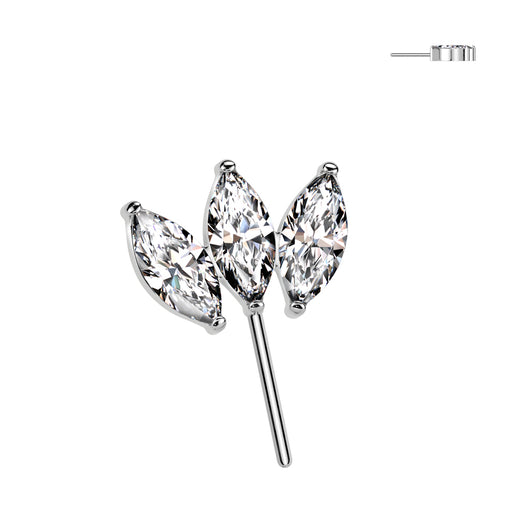Titanium Threadless Push In Forward Facing Triple Marquise CZ Top