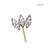 Titanium Threadless Push In Forward Facing Triple Marquise CZ Top