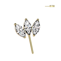 Titanium Threadless Push In Forward Facing Triple Marquise CZ Top