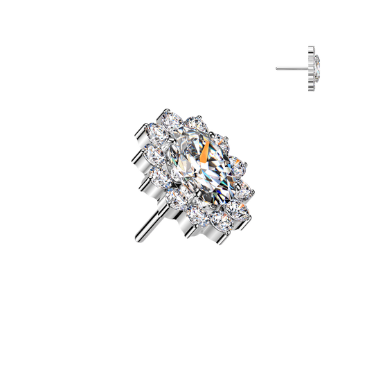 Titanium Threadless Push In Oval CZ Top For Lip Cartilage Helix
