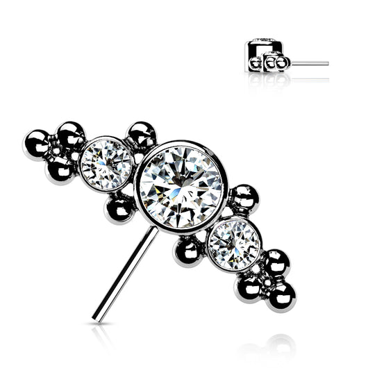 Titanium Threadless Push In Bezel CZ & Ball Clusters Forward Facing Top