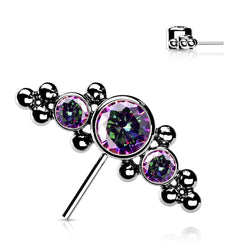 Titanium Threadless Push In Bezel CZ & Ball Clusters Forward Facing Top