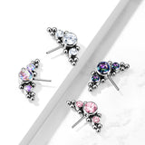 Titanium Threadless Push In Bezel CZ & Ball Clusters Forward Facing Top
