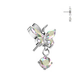 Titanium Threadless Floating Convex Base Butterfly CZ Top Belly Button Ring