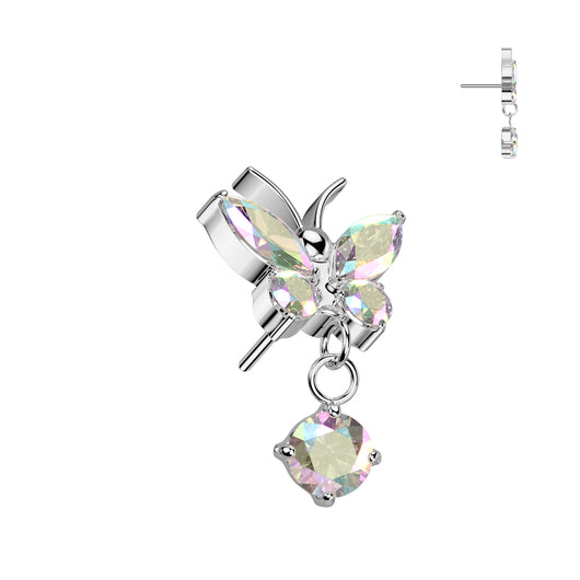 Titanium Threadless Floating Convex Base Butterfly CZ Top Belly Button Ring