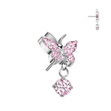 Titanium Threadless Floating Convex Base Butterfly CZ Top Belly Button Ring