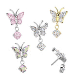 Titanium Threadless Floating Convex Base Butterfly CZ Top Belly Button Ring
