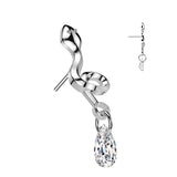 Titanium Threadless Floating Convex Base Snake CZ Belly Button Ring