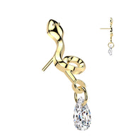 Titanium Threadless Push In Snake CZ Dangle Replacement For Lip Belly