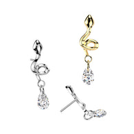Titanium Threadless Floating Convex Base Snake CZ Belly Button Ring