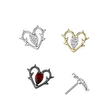 Titanium Threadless Push In Heart & Thorn CZ Replacement For Lip Belly