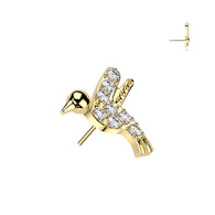 Titanium Threadless Floating Convex Base Hummingbird CZ Top Belly Button Ring