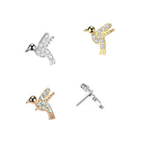 Titanium Threadless Floating Convex Base Hummingbird CZ Top Belly Button Ring