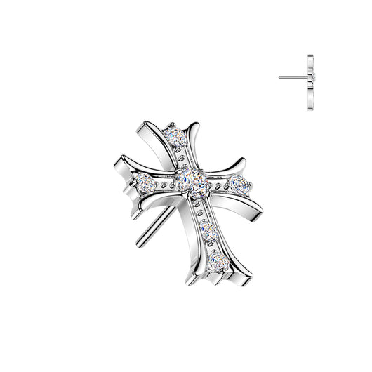 Titanium Threadless Push In CZ Celtic Cross Top For Ear, Lip Belly
