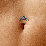 Titanium Threadless Floating Base Marquise CZ or Opal Long Belly Ring
