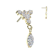 Titanium Threadless Floating Convex Base Marquise CZ Dangle Belly Button Ring