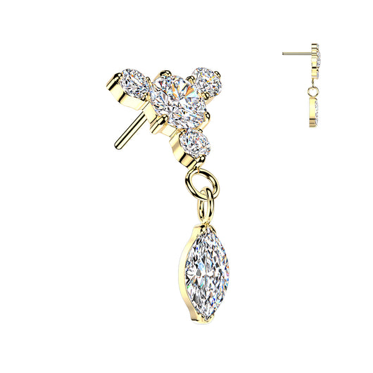 Titanium Threadless Floating Convex Base Marquise CZ Dangle Belly Button Ring