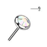 Titanium Threadless Push In Round Flat Bezel CZ & Opal Top
