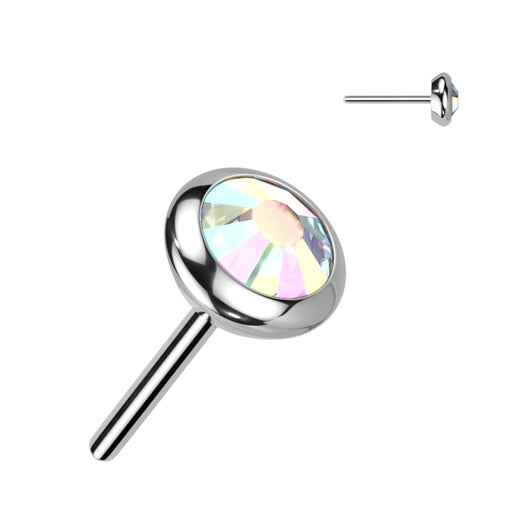Titanium Threadless Push In Round Flat Bezel CZ & Opal Top