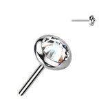 Titanium Threadless Push In Round Flat Bezel CZ & Opal Top