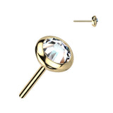 Titanium Threadless Push In Round Flat Bezel CZ & Opal Top