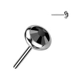 Titanium Threadless Push In Round Flat Bezel CZ & Opal Top