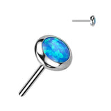 Titanium Threadless Push In Round Flat Bezel CZ & Opal Top