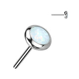 Titanium Threadless Push In Round Flat Bezel CZ & Opal Top