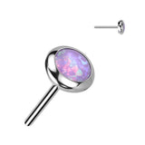 Titanium Threadless Push In Round Flat Bezel CZ & Opal Top