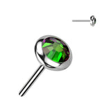 Titanium Threadless Push In Round Flat Bezel CZ & Opal Top