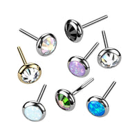 Titanium Threadless Push In Round Flat Bezel CZ & Opal Top