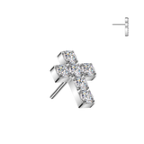 Titanium Threadless Pave CZ Cross For Lip Ear Belly Replacement Top