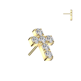 Titanium Threadless Pave CZ Cross For Lip Ear Belly Replacement Top