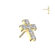 Titanium Threadless Pave CZ Cross For Lip Ear Belly Replacement Top