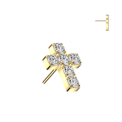 Titanium Threadless Pave CZ Cross For Lip Ear Belly Replacement Top
