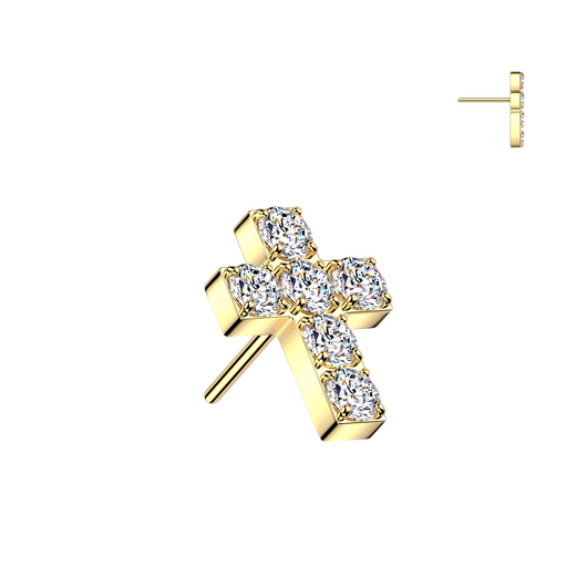 Titanium Threadless Pave CZ Cross For Lip Ear Belly Replacement Top