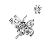 Titanium Threadless Floating Convex Base Butterfly Top Belly Button Ring