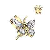 Titanium Threadless Floating Convex Base Butterfly Top Belly Button Ring