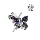 Titanium Threadless Floating Convex Base Butterfly Top Belly Button Ring