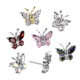 Titanium Threadless Floating Convex Base Butterfly Top Belly Button Ring