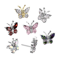 Titanium Threadless Floating Convex Base Butterfly Top Belly Button Ring