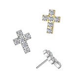 Titanium Threadless Pave CZ Cross For Lip Ear Belly Replacement Top