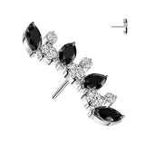 Titanium Threadless Floating Convex Base Marquise CZ  Curved Fan Top Belly Button Ring