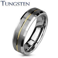 Brushed Finish Gold Groove Beveled Edges Tungsten Carbide Rings