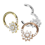 High Precision Hinged Segment Rings With Flower CZ Ear Cartilage