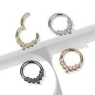 High Quality Precision CZ Leaves Hinge Hoop Segment Ring Nose Septum