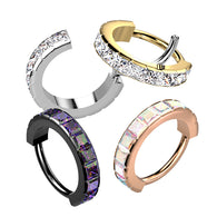 High Precision Facing Square CZ Hinged Hoop Segment Rings Cartilage